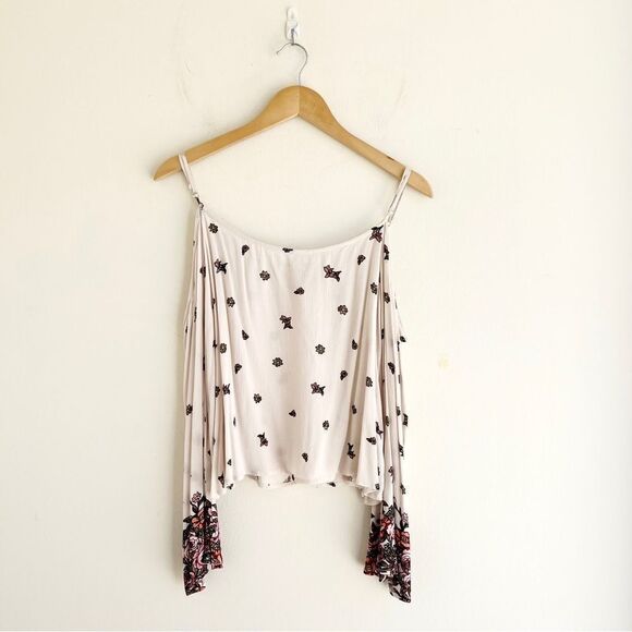 Chloe & Katie Tops - Chloe & Katie Cream Floral Bell Sleeve Cold Shoulder Blouse